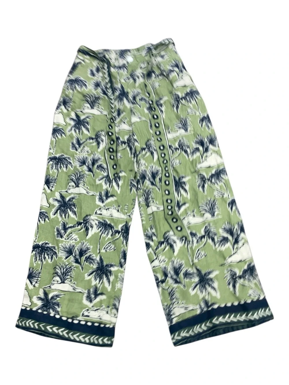 Tahari Olive Green Printed Linen pants 100 % linen